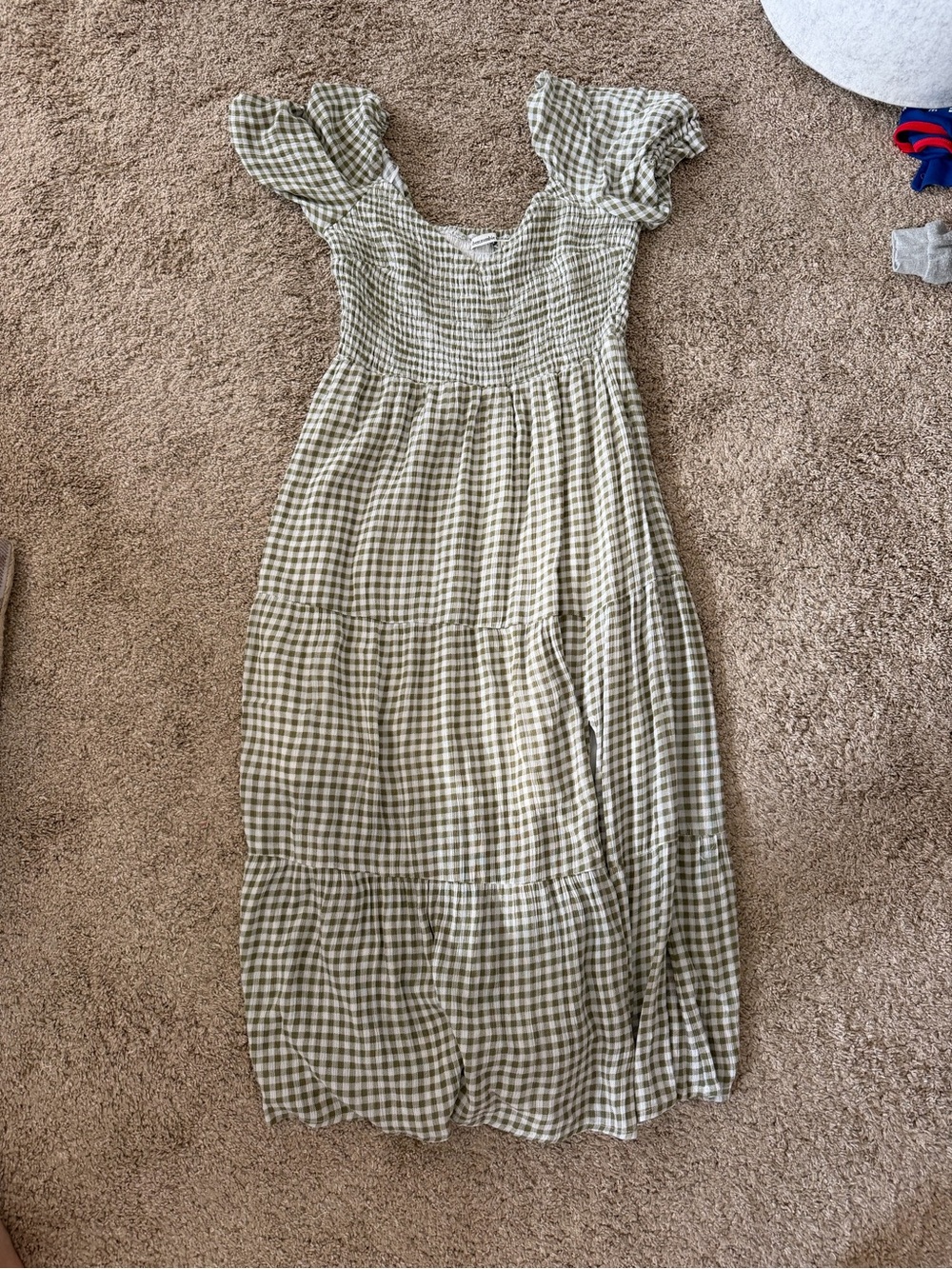 Abercrombie Gingham Puff-Sleeve Maxi Dress in Sage Green